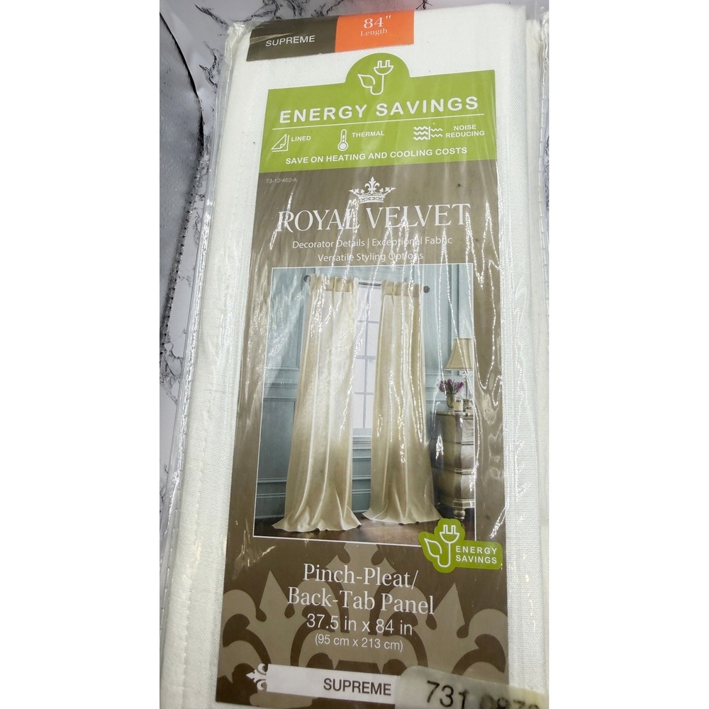 Royal Velvet Cream Pinch Pleat Back Tab Panel Curtains 37.5 x 84" NWT